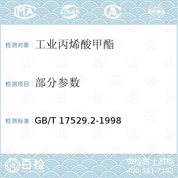 部分参数 GB/T 17529.2-1998 工业丙烯酸甲酯