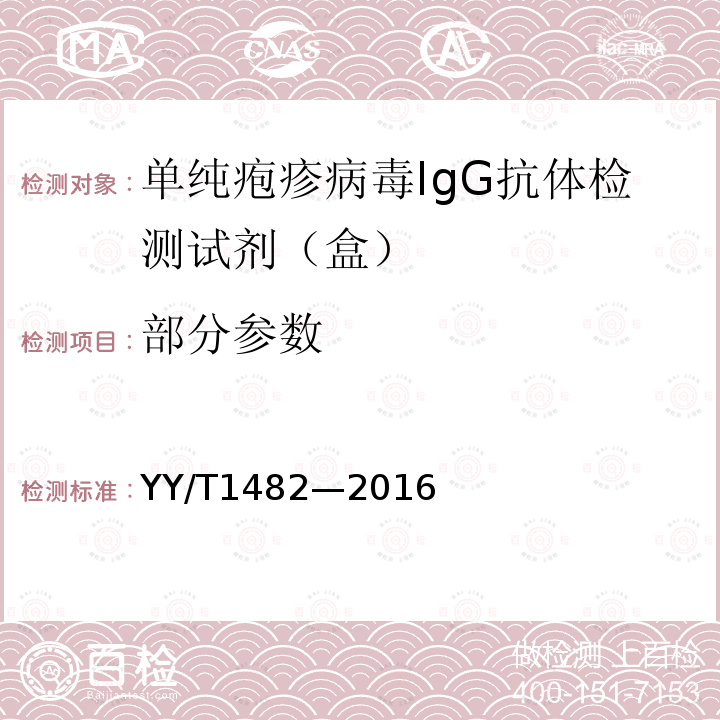 部分参数 YY/T 1482-2016 单纯疱疹病毒IgG抗体检测试剂（盒）