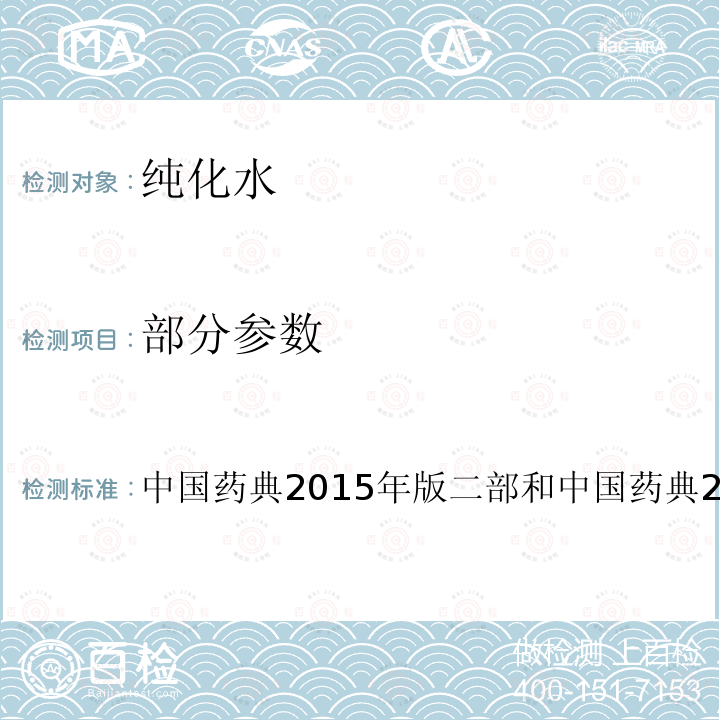 部分参数 中国药典2015年版二部和中国药典2020年版二部 纯化水