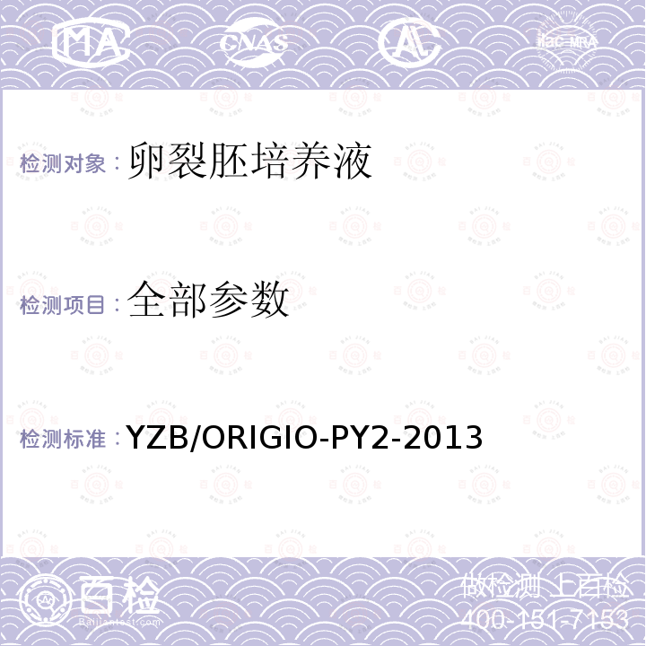 全部参数 YZB/ORIGIO-PY2-2013 卵裂胚培养液