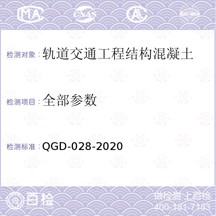 全部参数 QGD-028-2020 轨道交通工程结构混凝土裂缝控制与耐久性技术规程