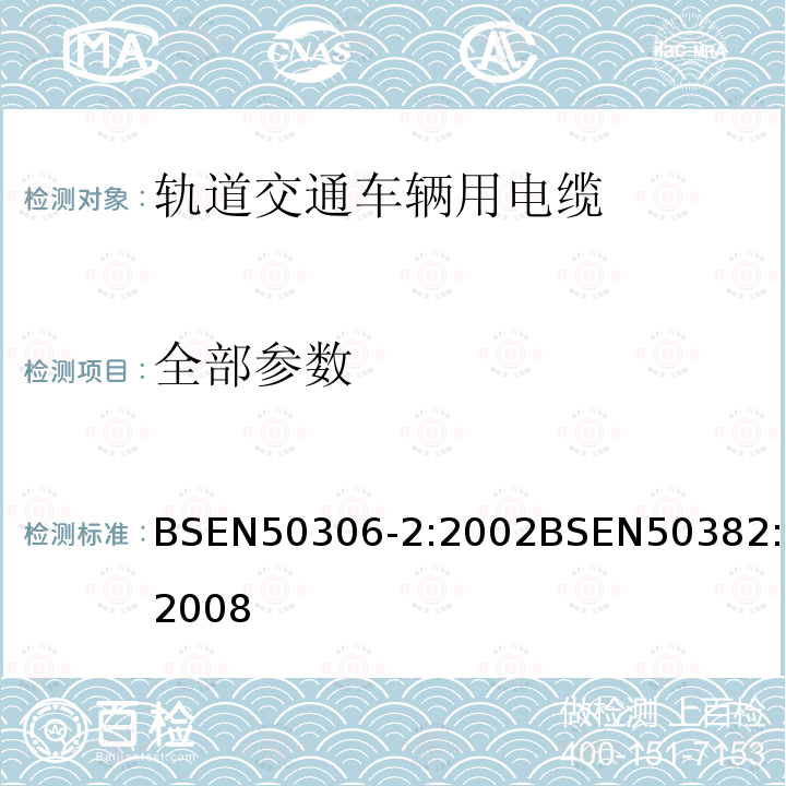 全部参数 BSEN 50306-2:2002 铁路机车车辆线(单芯电缆)