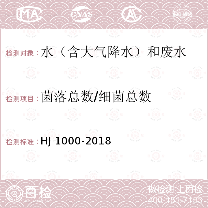 菌落总数/细菌总数 HJ 1000-2018 水质 细菌总数的测定 平皿计数法