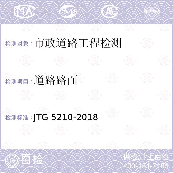 道路路面 《公路路基路面现场测试规程》JTG3450—2019《公路技术状况评定标准》JTG5210-2018