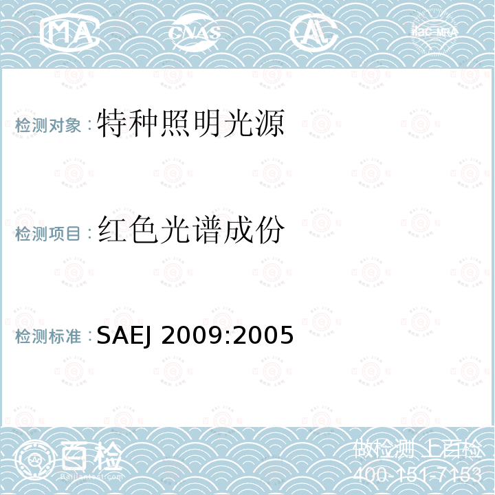 红色光谱成份 SAEJ 2009:2005 放电前照明系统及分系统SAEJ2009:2005（6.5）