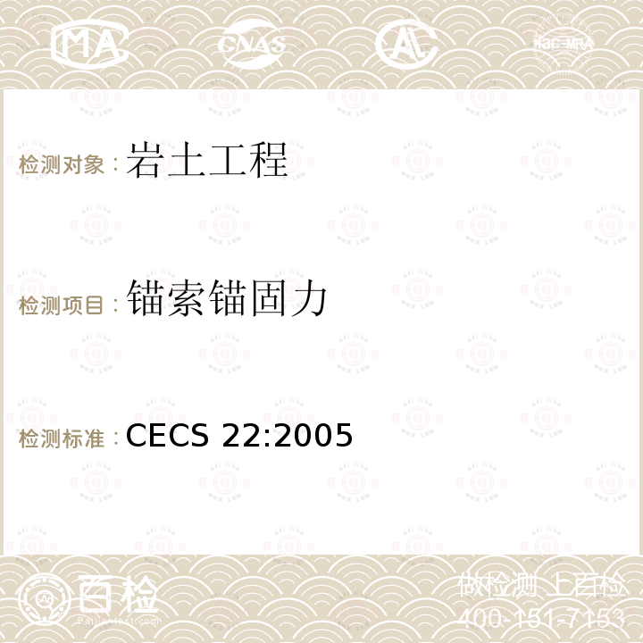 锚索锚固力 CECS 22:2005 《岩土锚杆（索）技术规程》CECS22:2005
