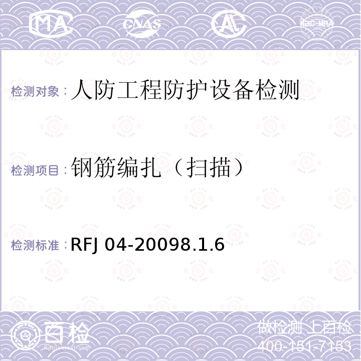 钢筋编扎（扫描） RFJ 04-2009 《人民防空工程防护设备试验测试与质量检测标准》RFJ04-20098.1.6