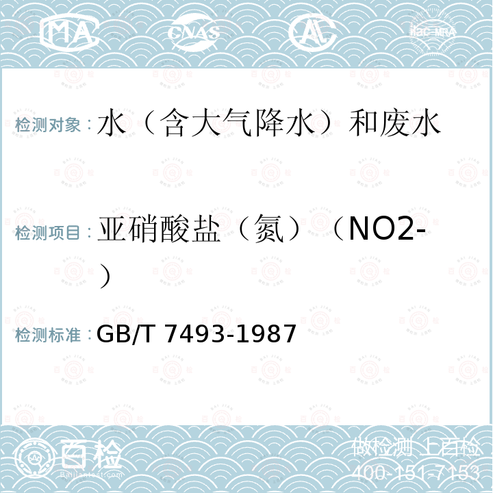 亚硝酸盐（氮）（NO2-） GB/T 7493-1987 水质 亚硝酸盐氮的测定 分光光度法