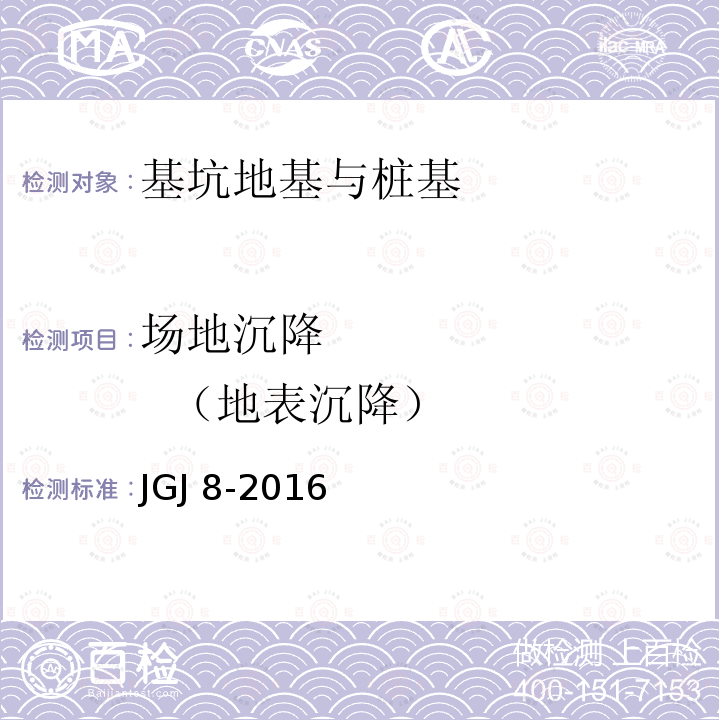 场地沉降          （地表沉降） JGJ 8-2016 建筑变形测量规范(附条文说明)