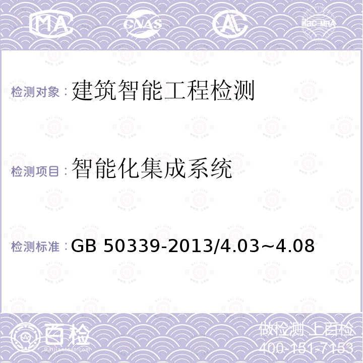 智能化集成系统 CECS 182-2005 《智能建筑工程检测规程》CECS182-2005/10.2~10.6《智能建筑工程质量验收规范》GB50339-2013/4.03~4.08