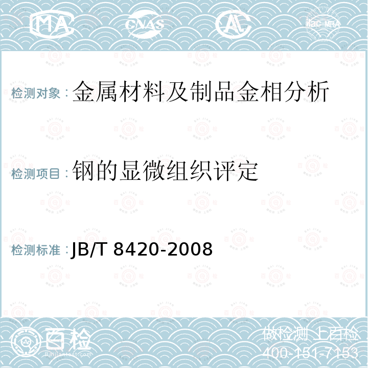 钢的显微组织评定 JB/T 8420-2008 热作模具钢显微组织评级