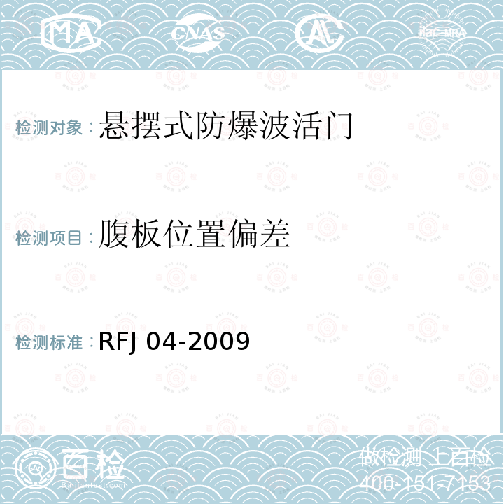 腹板位置偏差 RFJ 04-2009 人民防空工程防护设备试验检测与质量检测标准RFJ04-2009（8.1.5）