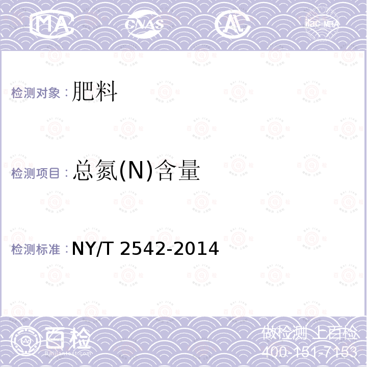 总氮(N)含量 NY/T 2542-2014 肥料  总氮含量的测定