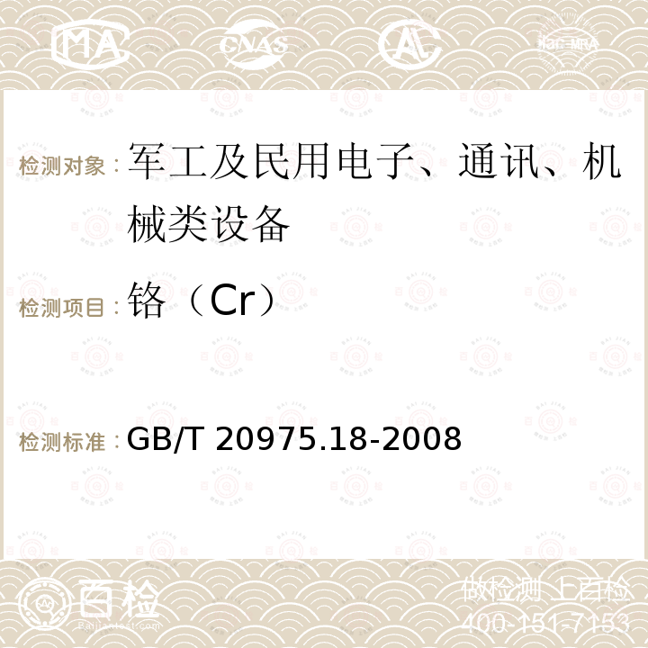 铬（Cr） GB/T 20975.18-2008 铝及铝合金化学分析方法 第18部分:铬含量的测定