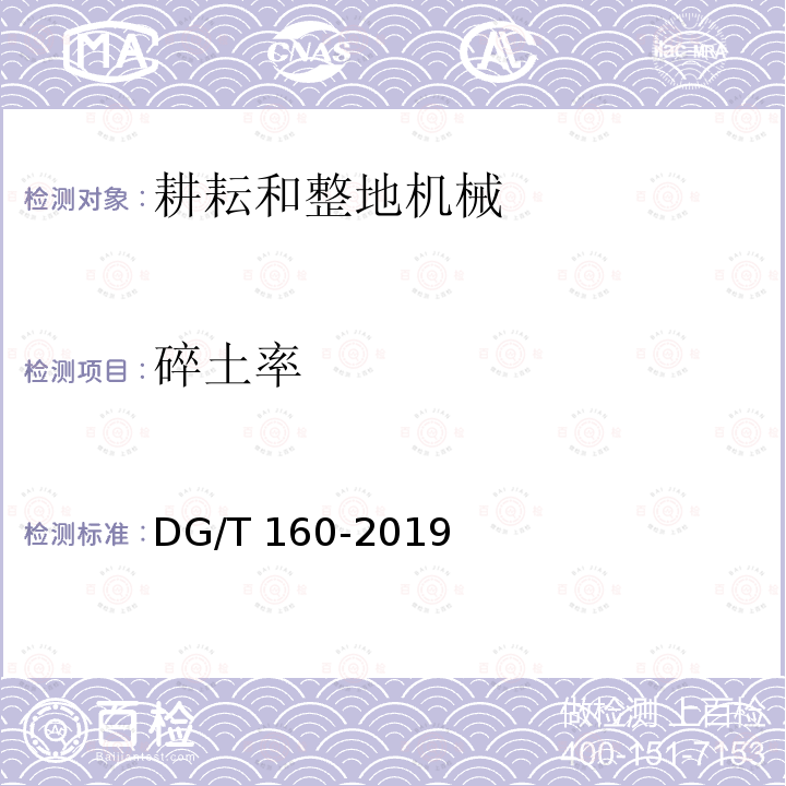 碎土率 DG/T 160-2019 旋耕开沟机DG/T160-2019（5.3.3）