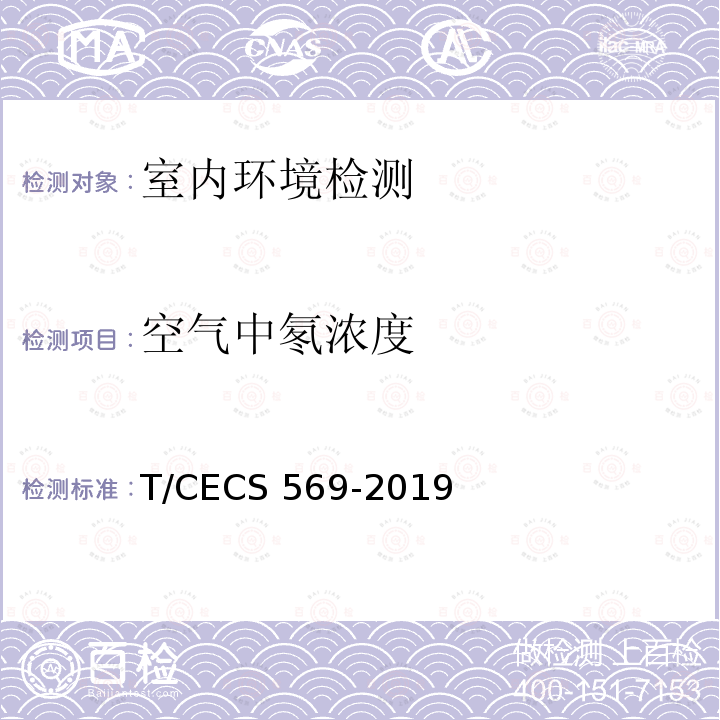 空气中氡浓度 CECS 569-2019 《建筑室内空气中氡检测方法标准》T/CECS569-2019