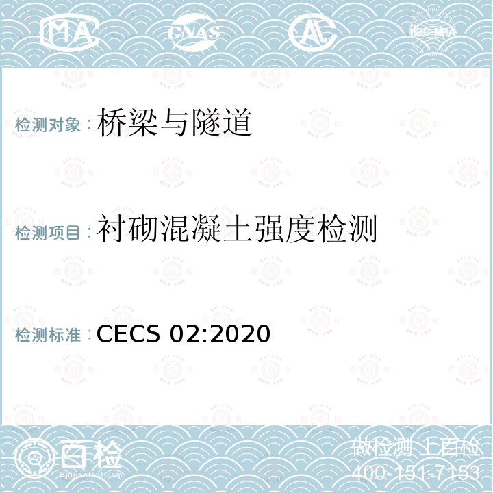 衬砌混凝土强度检测 CECS 02:2020 超声回弹综合法检测混凝土强度技术规程CECS02:2020