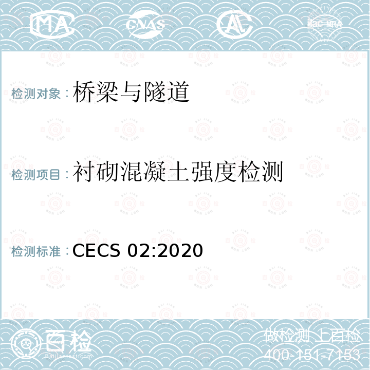 衬砌混凝土强度检测 超声回弹综合法检测混凝土强度技术规程CECS02:2020