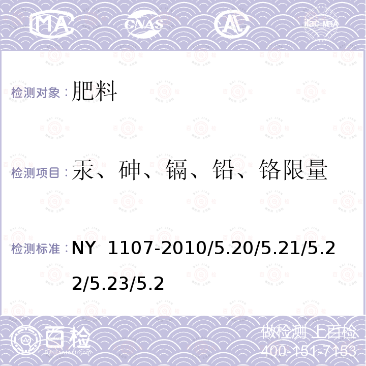 汞、砷、镉、铅、铬限量 大量元素水溶肥料 NY 1107-2010/5.20/5.21/5.22/5.23/5.24