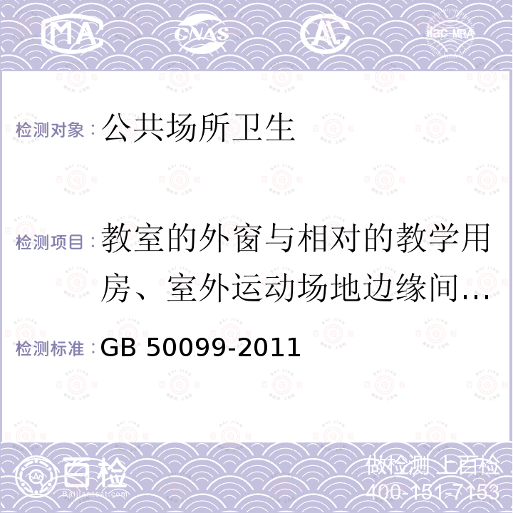 教室的外窗与相对的教学用房、室外运动场地边缘间的距离 中小学校设计规范GB50099-2011(4.3.7)