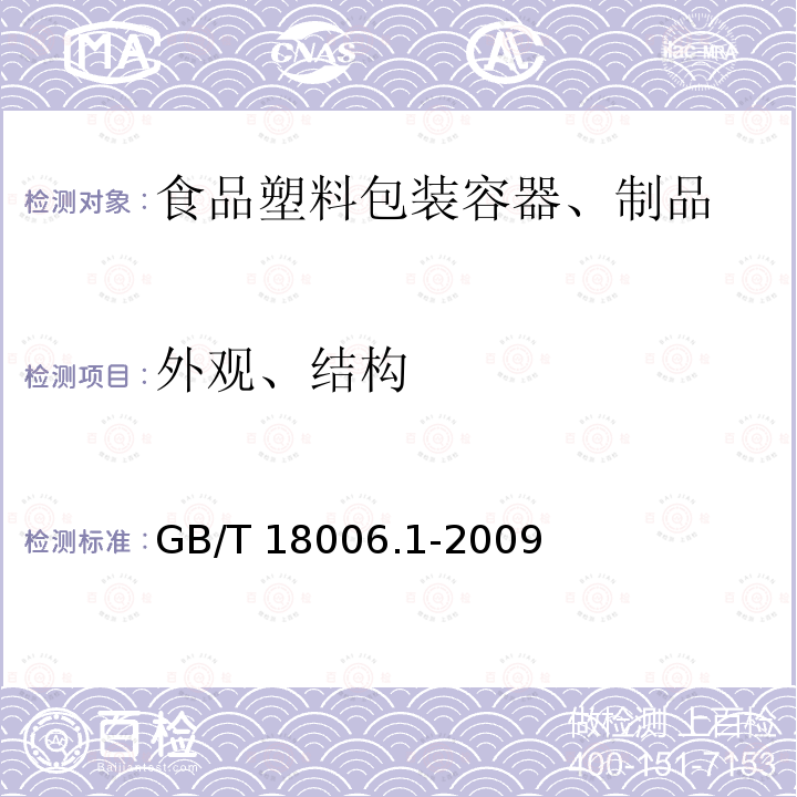 外观、结构 GB/T 18006.1-2009 【强改推】塑料一次性餐饮具通用技术要求