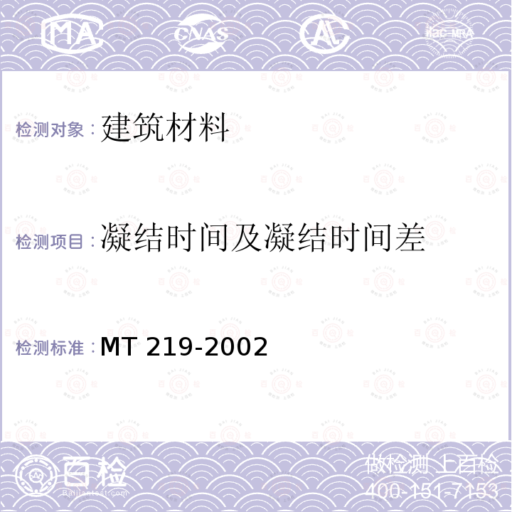凝结时间及凝结时间差 MT/T 219-2002 【强改推】水泥锚杆 卷式锚固剂
