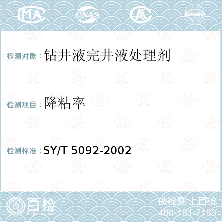 降粘率 SY/T 5092-2002 钻井液用磺化褐煤(SMC)