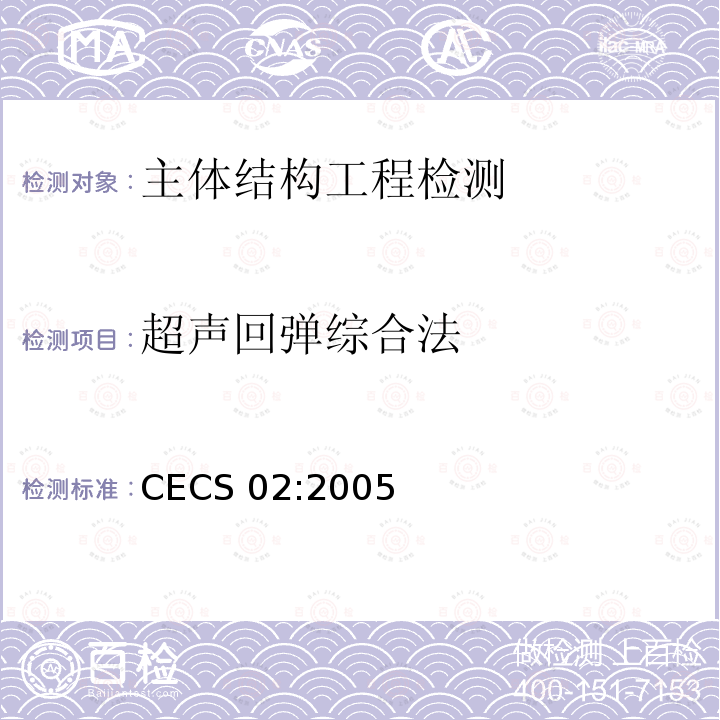 超声回弹综合法 CECS 02:2005 《检测混凝土强度技术规程》CECS02:2005