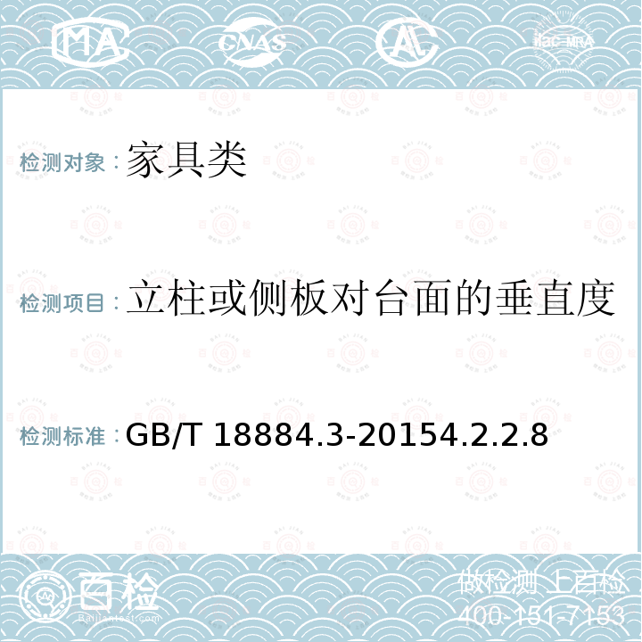 立柱或侧板对台面的垂直度 GB/T 18884.3-2015 家用厨房设备 第3部分:试验方法与检验规则