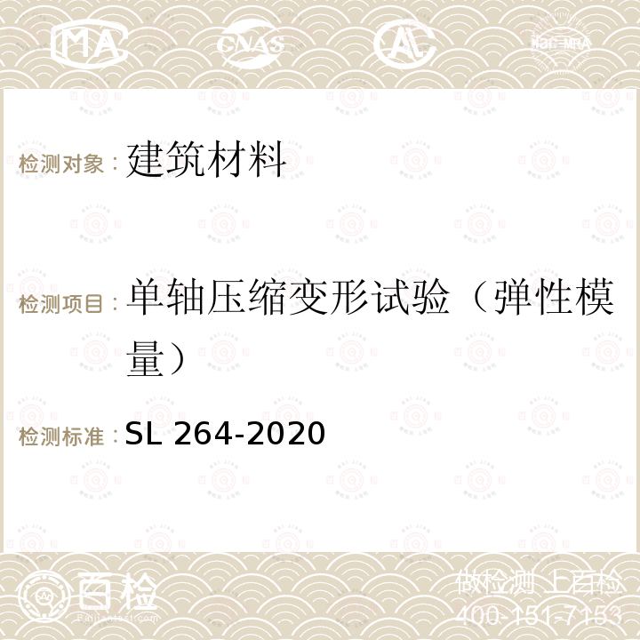 单轴压缩变形试验（弹性模量） SL/T 264-2020 水利水电工程岩石试验规程(附条文说明)