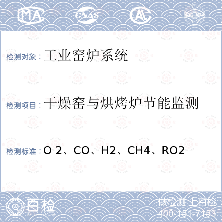 干燥窑与烘烤炉节能监测 烟气中O2、CO、H2、CH4、RO2的体积分数