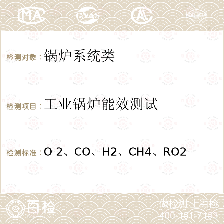 工业锅炉能效测试 O 2、CO、H2、CH4、RO2 烟气中O2、CO、H2、CH4、RO2的体积分数