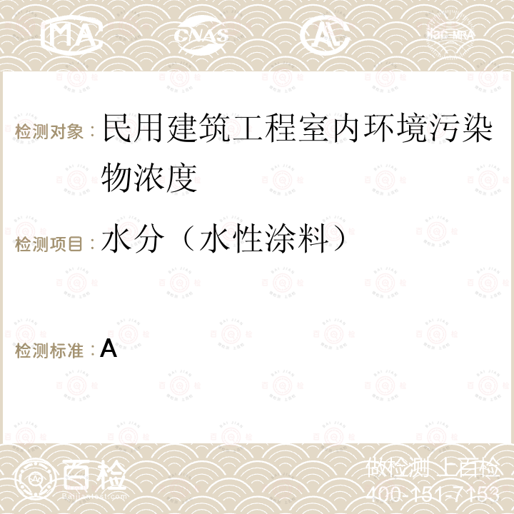 水分（水性涂料） GB 50325-2020 民用建筑工程室内环境污染控制标准