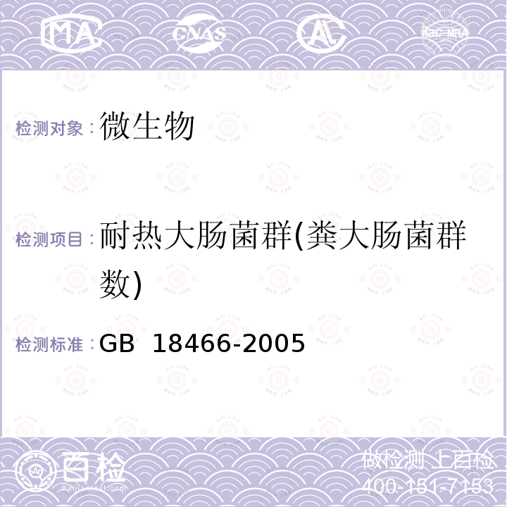 耐热大肠菌群(粪大肠菌群数) GB 18466-2005 医疗机构水污染物排放标准