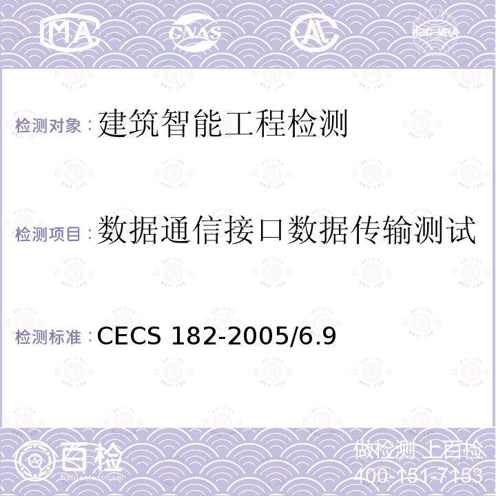 数据通信接口数据传输测试 CECS 182-2005 《智能建筑工程检测规程》CECS182-2005/6.9