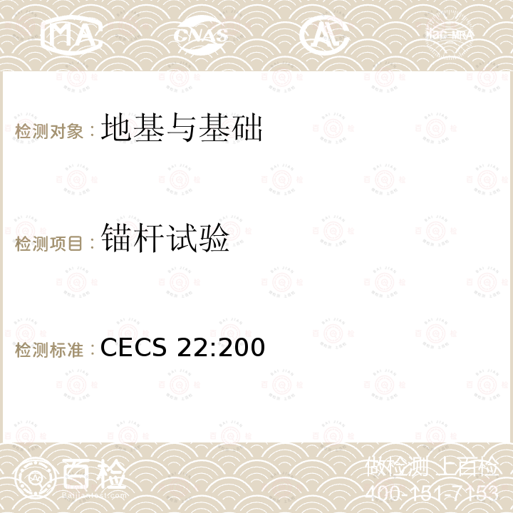 锚杆试验 CECS 22:2005 《岩土锚杆（索）技术规程》（附条文说明）CECS22:2005