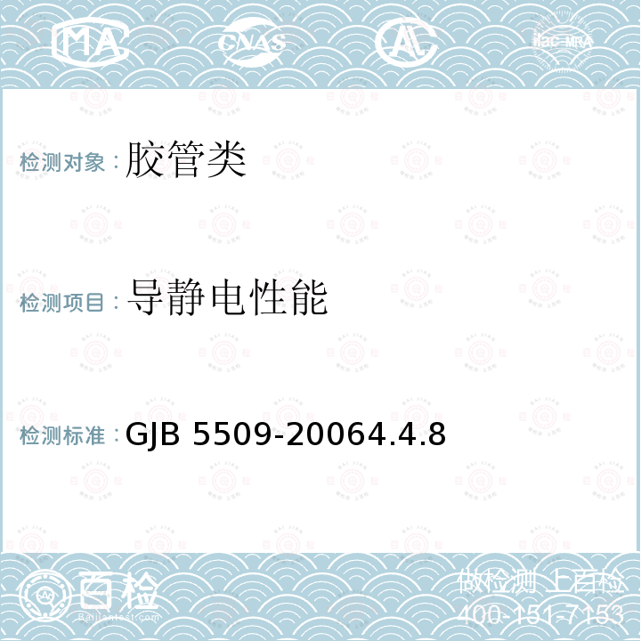 导静电性能 GJB 5509-20064.4 《150mm软质输油管线系统软管规范》GJB5509-20064.4.8
