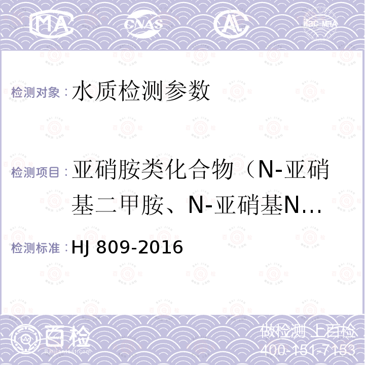 亚硝胺类化合物（N-亚硝基二甲胺、N-亚硝基N-亚硝基二乙胺、N-亚硝基二正丙胺、N-亚硝基二苯胺） 《水质亚硝胺类化合物的测定气相色谱法》HJ809-2016