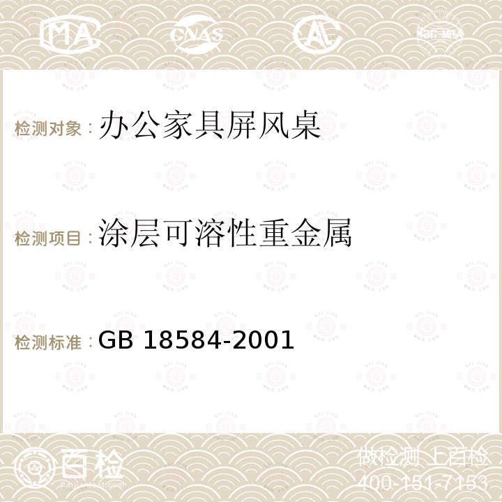 涂层可溶性重金属 GB 18584-2001 室内装饰装修材料 木家具中有害物质限量