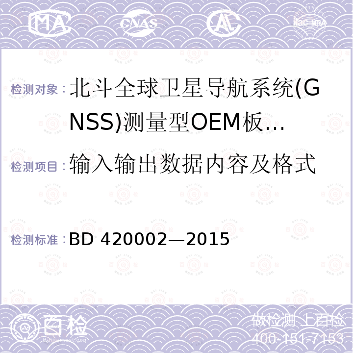 输入输出数据内容及格式 北斗全球卫星导航系统(GNSS)测量型OEM板性能要求及测试方法BD420002—2015