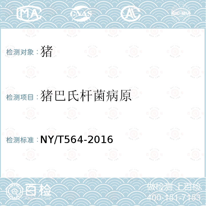 猪巴氏杆菌病原 NY/T 564-2016 猪巴氏杆菌病诊断技术