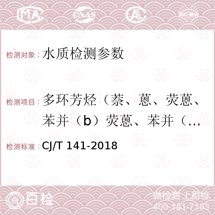 多环芳烃（萘、蒽、荧蒽、苯并（b）荧蒽、苯并（b）芘） HJ 478-2009 水质 多环芳烃的测定 液液萃取和固相萃取高效液相色谱法