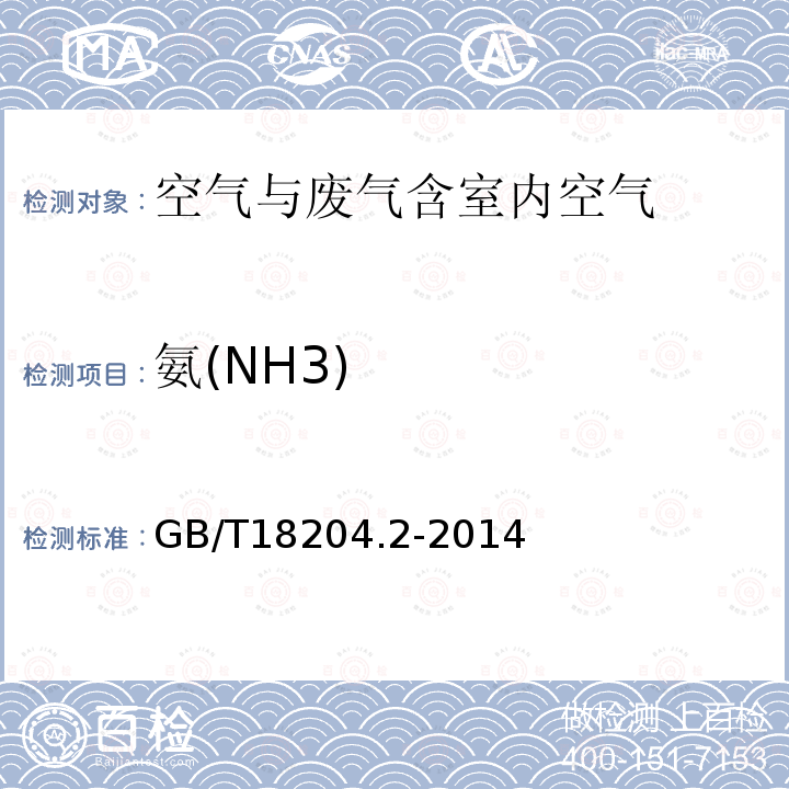 氨(NH3) 《公共场所卫生检测方法第2部分：化学污染物》GB/T18204.2-2014