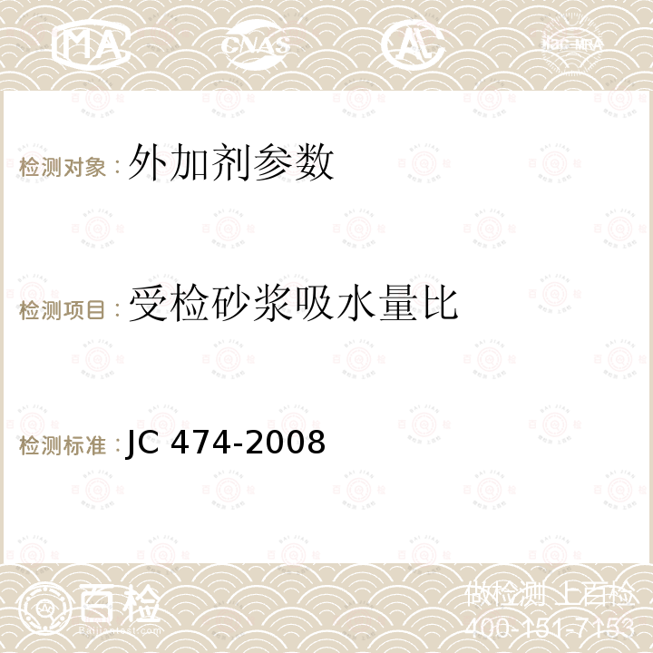 受检砂浆吸水量比 《砂浆、混凝土防水剂》JC474-2008