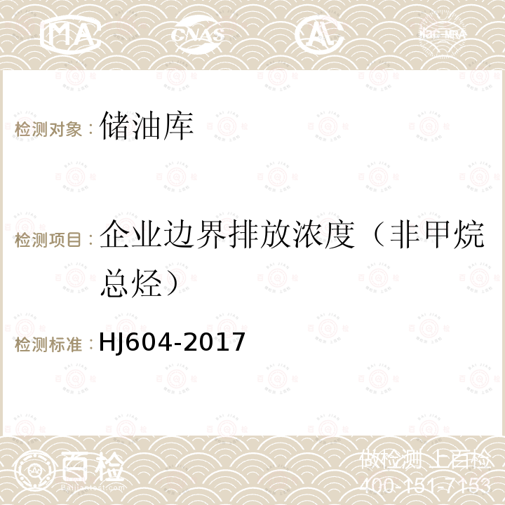 企业边界排放浓度（非甲烷总烃） HJ 604-2017 环境空气 总烃、甲烷和非甲烷总烃的测定 直接进样-气相色谱法