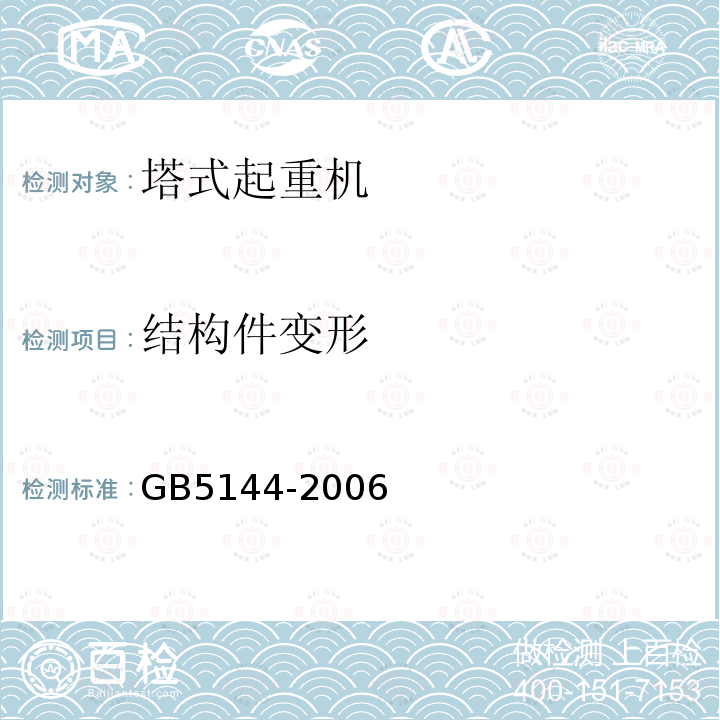 结构件变形 GB 5144-2006 塔式起重机安全规程