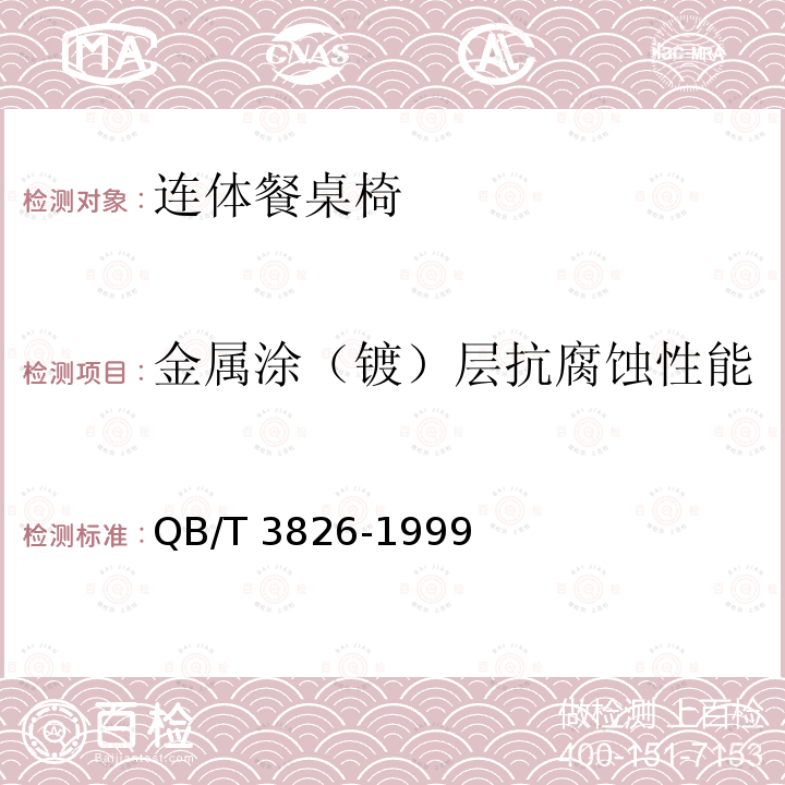 金属涂（镀）层抗腐蚀性能 轻工产品金属镀层和化学处理层的耐腐蚀试验方法中性盐雾试验(NSS)法QB/T3826-1999