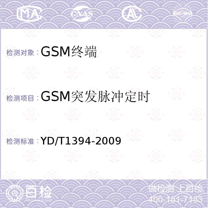 GSM突发脉冲定时 YD/T 1394-2009 GSM/CDMA 1X双模数字移动台技术要求
