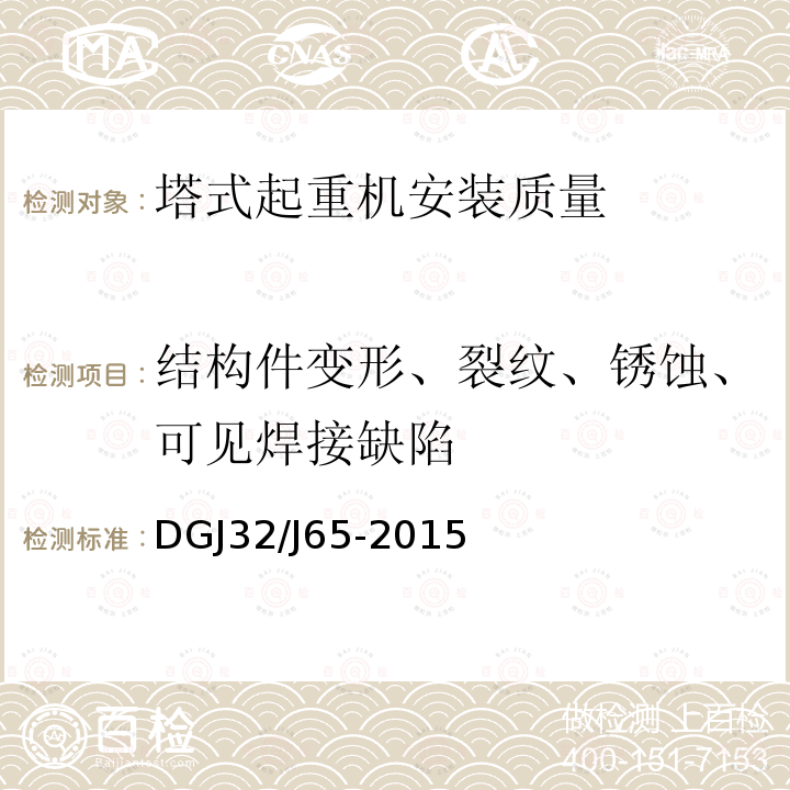 结构件变形、裂纹、锈蚀、可见焊接缺陷 DGJ32/J65-2015 建筑工程施工机械安装质量检验规程