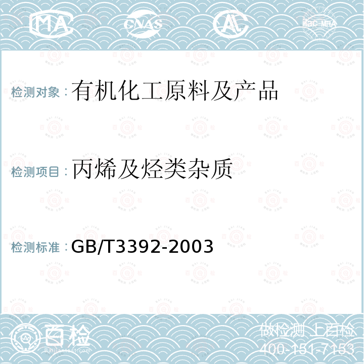 丙烯及烃类杂质 GB/T 3392-2003 工业用丙烯中烃类杂质的测定 气相色谱法